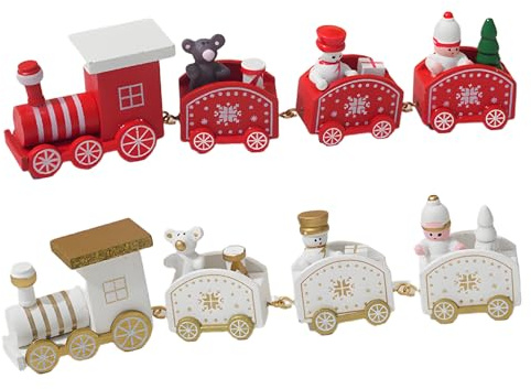 Scinzene 2 Stück Weihnachtszug Deko – Tischdeko Weihnachten mit Lebkuchenhaus & Schneemann, Weihnachtliche Deko für Zuhause, Weihnachtszug Dekoration für Kinder & Familie 