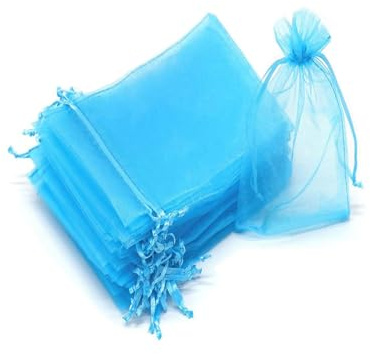 100 Stück Organzasäckchen, 7x9cm Geschenk Organzabeutel Weihnacht Geschenktaschen Organza Säckchen Hellblau Organzasäckchen mit Kordelzug Sie für Festival Party Hochzeit Schmuckbeutel (Blau)