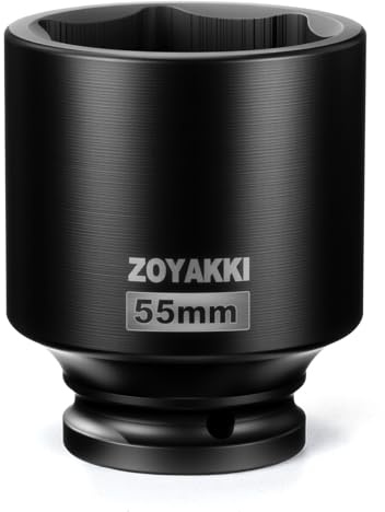 ZOYAKKI 3/4 Square Drive Deep Impact Socket,55mm Metric 6 Point Socket,CR-MO Axle Nut Impact Grade Sleeve for Easy Removal(55MM)