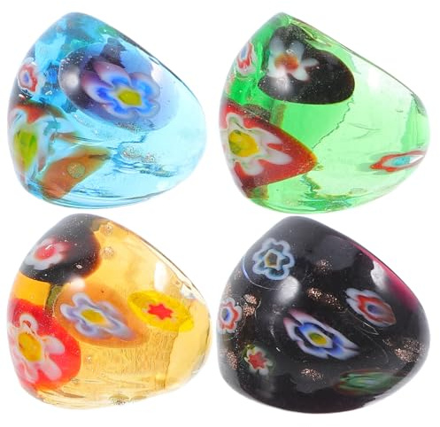 Milisten 4 Stück Ethno glasringe Damen Bunte Muster Lebendiger Schmuck Für Alltag Festival Party Stilvolle Statement ringe Mit Einzigartigem Design Und Farbspiel