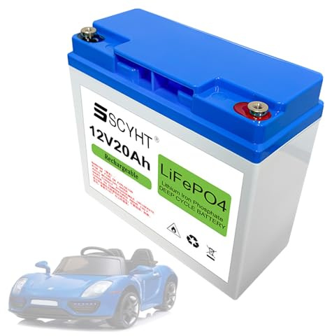 SSCYHT Lithium Battery 12V 20Ah LiFePO4 Battery 20Ah Li-ion Batteries 12V Rechargeable Batteries for Solar, Backup Power with 10A BMS for 50W - 250W Motor Kit,12V20Ah 1Pack