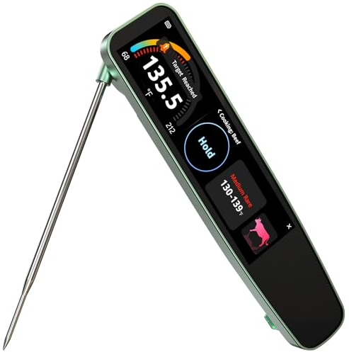 AWLKIM 0.5s Instant Read Meat Thermometer Digital, IP68 Touchscreen, USB-C | 3.8 HD Touchscreen, no app needed | IP68 Waterproof | -58~572F | 10 Presets + 6 Custom | USB-C