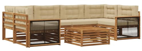 vidaXL Outdoor-Sofagarnitur mit Kissen 7 pcs Natur und Beige, Gemütliches Outdoor-Set, modernes Lounge-Möbel, Garten-Sofa, tolle Terrassen-Sitzgelegenheit