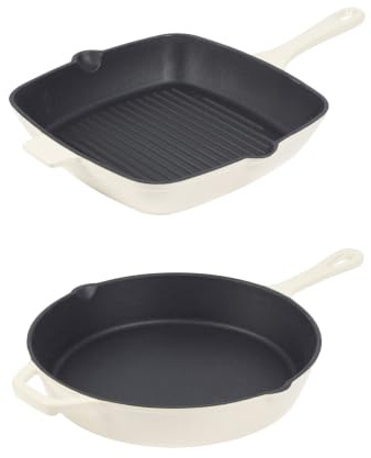 Salter Chester 26 cm Cast Iron Cookware Collection, Frying & Griddle Pan, Oven Suitable Up to 240°C, Grill, Fry & Sear, Hob to Oven to Table Cooking, Induction Suitable, PFAS-Free Coating, Cream