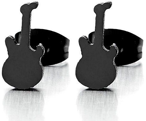 Schwarz Gitarre Ohrstecker für Damen Herren, Gestüt Ohrringe Edelstahl, Ohrschmuck, 2 Stücke