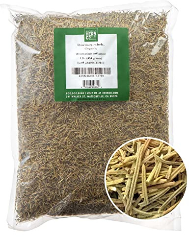 Organic Whole Rosemary Leaves, by Herb Co, Dried Rosmarinus officinalis from Morocco, Cooking, Skincare & Aromatherapy, 1 lb