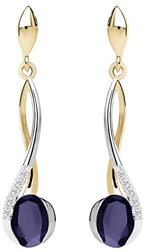 My Gold Damen Ohrringe Hängend Gold 585 Mit Safir Ohrhänger Echtes Gelbgold Weißgold (14 Karat) Diamant Maia O-01266-G461-SAP