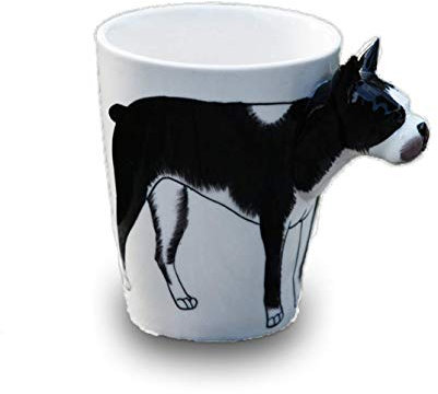 3d peint à la main animaux mignons Mug, Mug à café en céramique, Fantaisie Cadeau de tasse (387,3 gram) Boston Terrier blanc