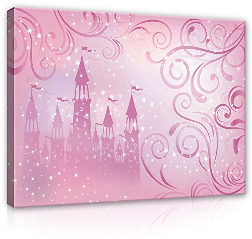 Forwall Leinwandbild Canvas Prinzessin Schloss Kinderzimmer - Mädchen Rosa Wandbilder für Kinder Bild Kunstdruck Kinderbild Wanddekoration 12547O6 80cm x 60cm