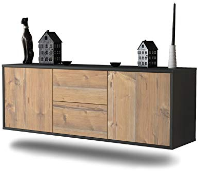 Dekati Lowboard Nashville hängend (136x47x35cm) Korpus anthrazit matt - Front Holz-Design Pinie - Push to Open - hochwertige Leichtlaufschienen