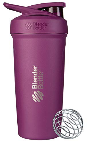 BlenderBottle Strada Shaker Cup Insulated Stainless Steel Water Bottle with Wire Whisk, 24-Ounce, Plum