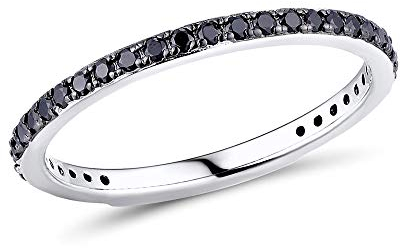 namana Schmaler Sterling Silber Ring für Damen. Silberringe für Frauen mit schwarzen Spinell-Edelsteinen. 925 Sterlingsilber Ringe mit schwarzen Steinen Ring Größe 60