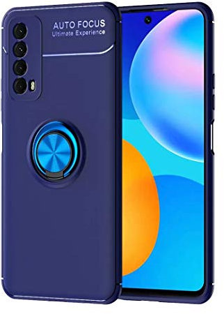 JIAFEI Hülle Kompatibel mit Huawei P smart 2021, Ultradünne TPU Weiche Silikon Mit 360 ° Verdrehbare Ring Magnetischen Autohalterungen Spezielle Handyhülle, Blau