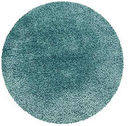 Carpetsale24 Teppich Wohnzimmer Shaggy Einfarbig Design 160 cm Rund Aqua Blau - Hochflor Teppich Schlafzimmer Luxuriöse Kuschelig und Super Weich Langflor 50 mm Florhöhe - Flauschiger Teppich Runder