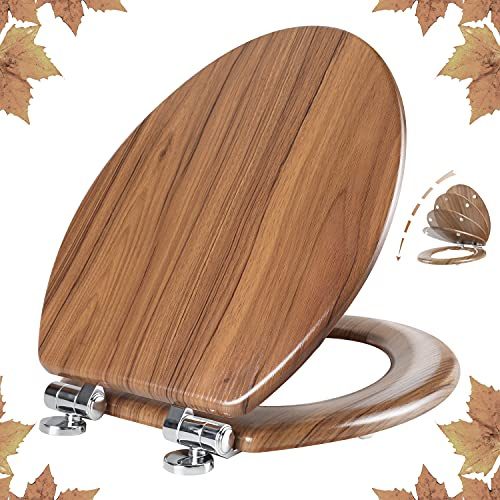 Slow Close Wood Toilet Seat, Quick-Release (Elongated, Natural)