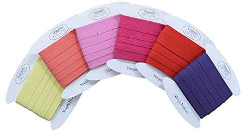 designers-factory Schrägband Baumwolle gefalzt - Schrägband aus Baumwolle - Einfach zu nähen und ideal zum Veredeln Ihrer Kreationen (Satz mit 6 Stück (5 Meter pro Farbe), Satz B)