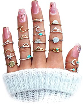 HUASAI Stackable Turquoise Rings for Women Silver Gold Jewelry Rings Set Boho Stacking Rings Midi Pinky Knuckle Rings Gifts Trendy Stuff Christmas Gifts Stocking Stuffers