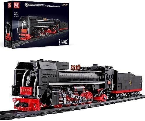Mould King 12003 Technik Zug Eisenbahn, 1552 Teile Dampflokomotive Zug Bausteine mit Fernbedienung und Licht Klemmbausteine Bauset, Mehrfarbig