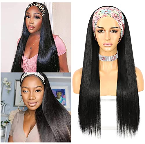 Sapphirewigs glatte Haare Damen Stirnband Perücke schwarz Light Yaki synthetische Stirnband Perücken Hitzeständige 26 Zoll