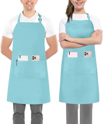 Utopia Kitchen 2 Pack Bib Apron, Adjustable with 2 Pockets, Water and Oil Resistant, Cooking Kitchen Chef Apron for Women Men, Aqua, 2 Pack