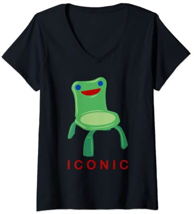 Damen Froggy Chair Frosch Stuhl Meme T-Shirt mit V-Ausschnitt