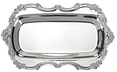 KUMGROT Small Fancy Serving Tray Tea Coffee Serving Tray Vintage Jewelry Organizer Elegant Dessert Platter Candy Table Supplies for Birthday Party Wedding Silver, 7.87x4.84