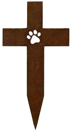 D&L Lasertec Croix pour chien patinée avec patte de rouille, pierre tombale pour chien
