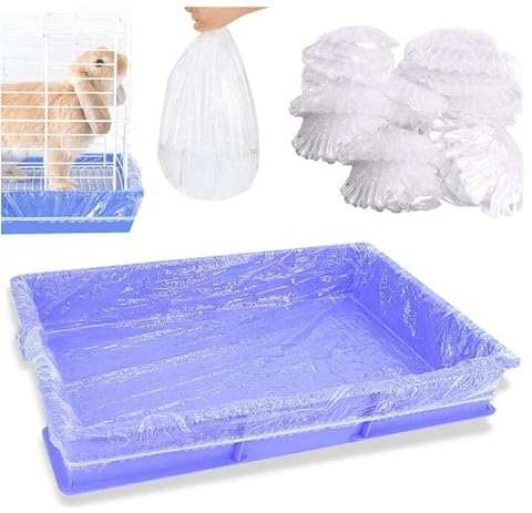 MoYouno 30 pcs Disposable Rabbit Cage Liners,Clear Plastic Small Animals Cage Liner Bag Litter Toilet Film,Easy Cleaning Leakproof Cage Accessories, for Bunny Hamster Totoro etc Small Animals (L)