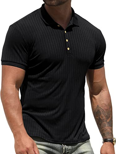 NITAGUT Men's Polo Shirts Short Sleeve Casual Slim Fit Golf Shirts Black, X-Large
