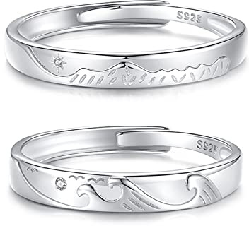 KnSam Silber 925er Berg Welle Hochzeitsring mit Zirkonia Verlobungsring Partnerringe Jahrestag Jubiläum für Frauen und Männer, Verstellbar Größe [Neuheit Ring]