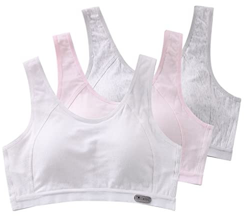 ACMEDE Sport BHS für Mädchen 3er Packung Baumwolle Trainings-BH Kinder Bustier Unterwäsche Geeignet Sportunterwäsche mit Pads 8-18 Jahre Damen Sport BH Yoga Bustier Gepolsterter Training 60-75KG