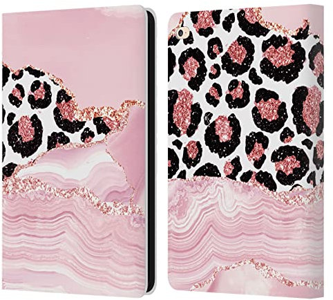 Head Case Designs Officially Licensed UtArt Pink Glitter Wild Cat Marble Leather Wallet Case Compatible With Apple iPad Air 2 (2014)