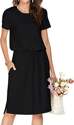 Cuptacc Kleid Hochzeitsgast Damen Hemdkleid Wie Party Kleider Damen Festlich Elegant Kleider Sommerkleid Damen Kurz Elegant Blusenkleid Schwarz Mittel M 38-40