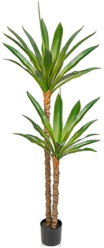 160cm Kunstpflanze Yucca Palme Künstliche Pflanzen groß mit 2 Köpfen im Kunststofftopf, Kunstpflanze Groß im Topf für Wohnzimmer Schlafzimmer Büro Deco, Indoor Outdoor Garten Moderne Dekoration