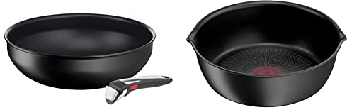 Tefal Ingenio, Lot de 2 pièces Sauteuse 28 cm + 1 poignée, Induction, Revêtement antiadhésif & Ingenio Eco Resist Poêle profonde 26 cm, Revêtement antiadhésif, Indicateur de démarrage de cuisson