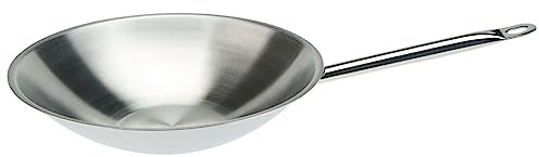 SKK großer professionaler Wok Ø 36 cm - runde Wokpfanne Induktion aus 18/10 Edelstahl - rostfreie Schwenkpfanne mit flachem Boden