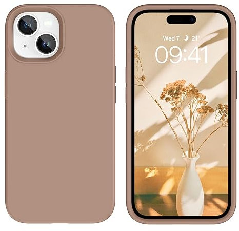 DOMAVER Silicone Coque pour iPhone 15, Marron Liquide Case Téléphone Fin iPhone 15 Antidérapante Etui Doublure en Microfibre, Housse Compatible avec iPhone 15, Brune Caramel