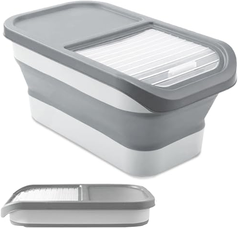 Kathson Dog Cat Food Storage 15lb Folding Bin With Lid - Airtight Container With Collapsible Bowl & Measuring Scoop for Dry Food and Cereal