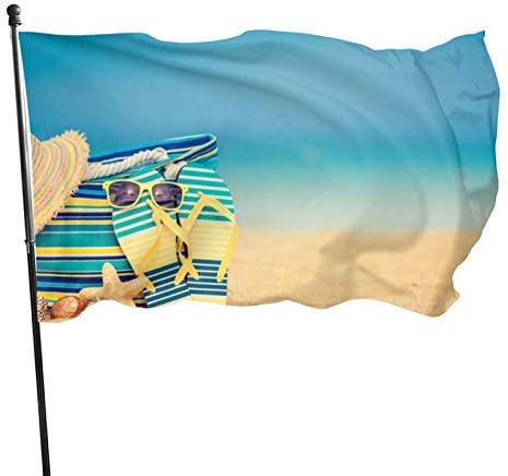 Flagge, 90 x 150 cm, dekoratives Banner, große Gartenflagge, Sommer, Flip-Flops, Tasche, lustige Flagge, lebendige Farben, windwärts Flagge, Polyester, Hofflagge, saisonale Flagge für den Innen- und