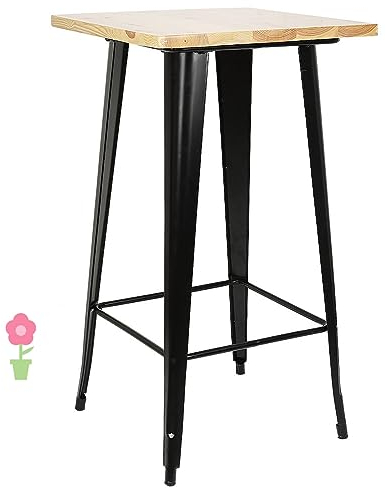 RELOVE Bistrot Quadratischer Tisch mit Klapptablett, höhenverstellbar, für den Innenbereich, Outdoor, MDF, Edelstahl, 2-in-1 Aluminium (60 x 60 x 110 cm (Holzfarbe))
