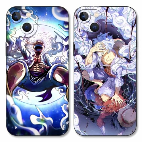 2 Stück Handyhülle für Apple iPhone 13 Hülle 6.1'' Anime Luffy Zoro Gear 5 Sun God Nika Muster Design Manga Mode Case Kameraschutz Schutzhülle Stoßfest TPU Silikon Weich Ultra Dünn Schwarz1