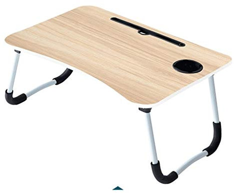 Laptop-Betttisch, Schoß-Stehpult mit klappbaren Beinen und Tassenschlitz, Notebook-Ständer, Betttablett, Buchhalter (60 x 40 cm) (Farbe: Schwarz) (Farbe: Holzmaserung)