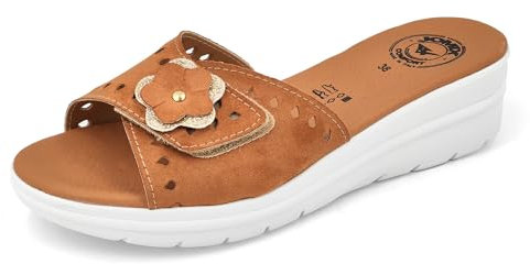 JOMIX Ciabatte Donna Estive Anatomiche Pantofole Zeppa Eleganti a Strappo Regolabile Comode da Casa Mare Spiaggia Piscina Made in Italy TD2011 (Marrone, 39)