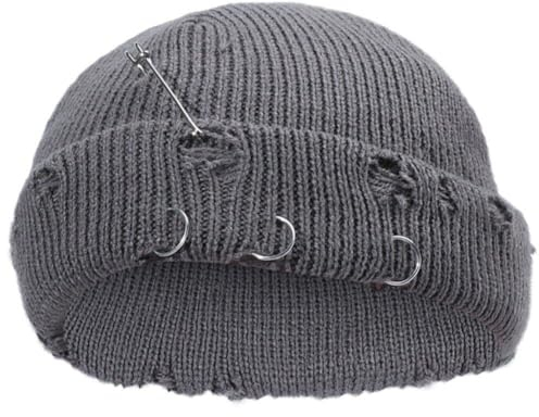 Wudaizhi Gothic Beanie Winter Strickhüte Trendy Metal Pin Hip Hop Streetwear Harajuku Y2k Schädel Cap Mode Warme Dicke Schädelkap Unisex