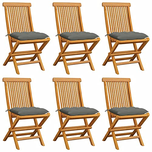 GuyAna Gartenstühle Stapelstuhl Garten mit Grauen Kissen 6 STK. Massivholz Teak Monoblock Stuhl