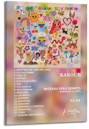 klouds Karol G Album Mañana Será Bonito Tracklist Póster Pintura Decorativa Lienzo Dormitorio Arte Sala Decoración Estética Moderna Póster 08x12inch(20x30cm) Estilo Marco