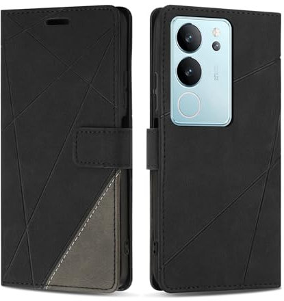 SONWO Handyhülle für VIVO V29 5G / S17 Pro 5G Hülle, Premium PU Leder Handyhülle Wallet Silikon Schutzhülle Klapphülle für VIVO V29 5G / S17 Pro 5G, Schwarz