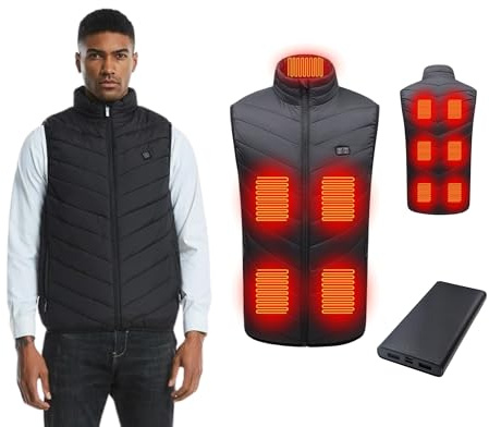 Heated Jacket For Men Women With 11 Heat Zones Including Neck Warmer, Powered By Rechargeable USB Powerbank (Included), 3 Heat Levels, Outdoor Gilet Winter Clothing