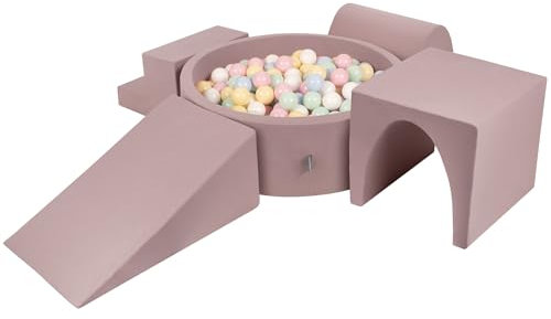 KiddyMoon Aire De Jeux en Mousse avec Rond Piscine À Balles (200 Balles) Fosses À Boules pour Enfants Jouets Parcours Obstacles, Bruyère: Bleu Pastel/Jaune Pastel/Blanc/Menthe/Rose Poudré