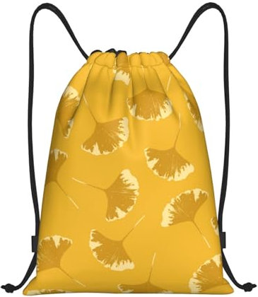 Rucksack mit Kordelzug, Unisex-Strangtasche, Sport-Turnbeutel, lässiger Tagesrucksack, Kordelzug-Sackpack,Ginkgoblätter blumig auf gelbem Ocker